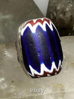 Venetian Glass African Trade Bead Ring size 8.75 sterling silver