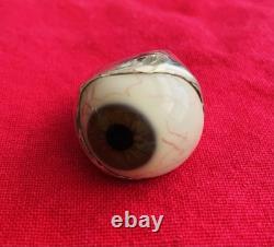 Very Rare Vintage Realistic Glass Eye Cabochon Ring in Sterling Silver