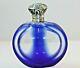 Victorian Bottle Blue Colour Glass Overlay Perfume Scent Bottle Silver Top