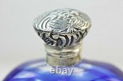 Victorian Bottle Blue Colour Glass overlay Perfume scent bottle Silver Top