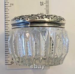 Victorian Cut Glass Jar w Sterling Silver Repousse Lid Engraveable