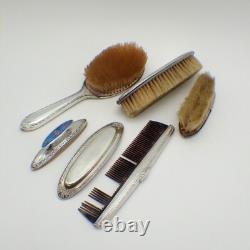 Victorian Dresser Set 15 Pieces Sterling Silver Enamel and Glass