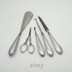 Victorian Dresser Set 15 Pieces Sterling Silver Enamel and Glass