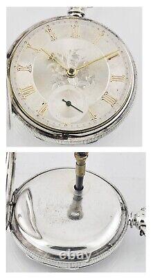 Victorian English Sterling Silver Fusee Pocket Watch 1868 Bulls Eye Glass