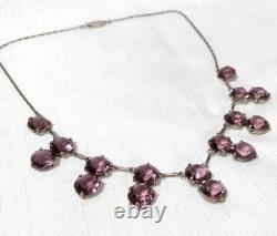 Victorian Georgian Amethyst Glass Paste Sterling Silver OOAK Handmade Necklace