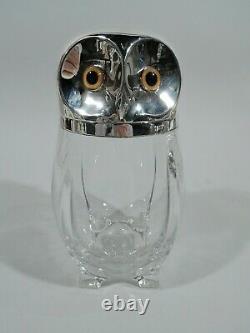 Victorian Jar Antique Owl English Sterling Silver Glass Hutton 1893