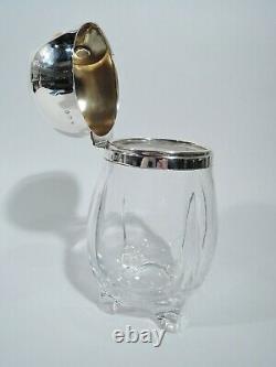 Victorian Jar Antique Owl English Sterling Silver Glass Hutton 1893