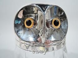 Victorian Jar Antique Owl English Sterling Silver Glass Hutton 1893