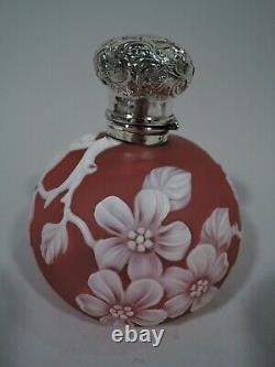 Victorian Perfume Antique Bottle English Red Cameo Glass & Sterling Silver