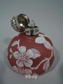 Victorian Perfume Antique Bottle English Red Cameo Glass & Sterling Silver