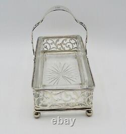 Victorian Sterling Reticulated Handled Glass Lined Basket George A Henckel & Co