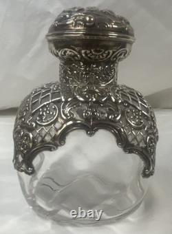 Victorian Sterling Silver (. 925) Overlay Repousse Rococo Glass Perfume Bottle VG