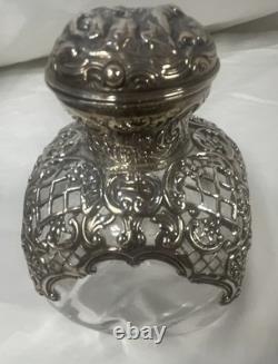 Victorian Sterling Silver (. 925) Overlay Repousse Rococo Glass Perfume Bottle VG
