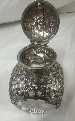 Victorian Sterling Silver (. 925) Overlay Repousse Rococo Glass Perfume Bottle VG