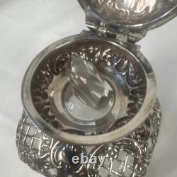 Victorian Sterling Silver (. 925) Overlay Repousse Rococo Glass Perfume Bottle VG Victorian Sterling Silver (. 925) Overlay Repousse Rococo Glass Perfume Bottle VG