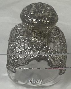 Victorian Sterling Silver (. 925) Overlay Repousse Rococo Glass Perfume Bottle VG