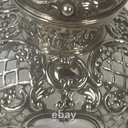 Victorian Sterling Silver (. 925) Overlay Repousse Rococo Glass Perfume Bottle VG