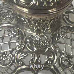 Victorian Sterling Silver (. 925) Overlay Repousse Rococo Glass Perfume Bottle VG