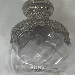 Victorian Sterling Silver (. 925) Overlay Repousse Rococo Glass Perfume Bottle VG