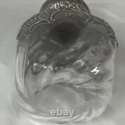 Victorian Sterling Silver (. 925) Overlay Repousse Rococo Glass Perfume Bottle VG