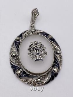 Victorian Sterling Silver Marcasite & Frosted Glass Pendant