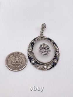 Victorian Sterling Silver Marcasite & Frosted Glass Pendant