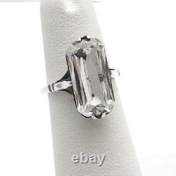 Victorian Sterling Silver Paste Stone Old Emerald Cut Engagement Pinky Ring