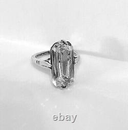 Victorian Sterling Silver Paste Stone Old Emerald Cut Engagement Pinky Ring