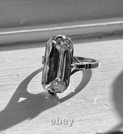 Victorian Sterling Silver Paste Stone Old Emerald Cut Engagement Pinky Ring