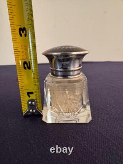 Victorian Sterling Silver Top Cut Glass Bottle 2.5 Tall