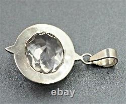 Victorian Style 925 Sterling Silver Womens Statement Pendant Clear Glass