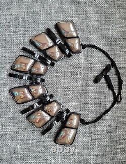 Vigneri Signed Sterling Silver Plexi Glass Vintage Necklace