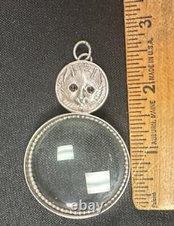 Vincent Simone Sterling Silver Pendant Magnifying Glass Cat Head Inset Eyes