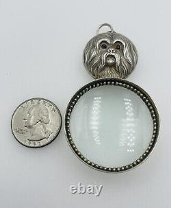 Vincent Simone Vintage Sterling Silver Maltese Dog Magnifying Glass Pendant