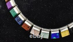Vint. Sterling Silver Multi natural mined stone & Art Glass MEXICO 16. Necklace