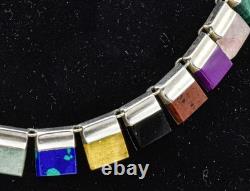 Vint. Sterling Silver Multi natural mined stone & Art Glass MEXICO 16. Necklace