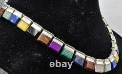Vint. Sterling Silver Multi natural mined stone & Art Glass MEXICO 16. Necklace