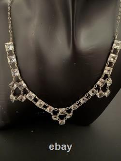 Vintage 15 Sterling Silver Art Deco Paste Glass Rivière Necklace