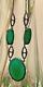 Vintage 1930 Art Deco Chrysoprase Glass And Sterling Silver Necklace 15/1 Drop