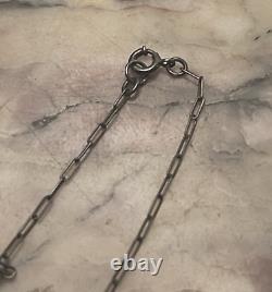 Vintage 1930 Art Deco Chrysoprase Glass and Sterling Silver Necklace 15/1 Drop