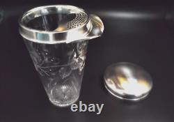 Vintage 1930's Crystal & Etched Glass Sterling Silver Cocktail Shaker Nice