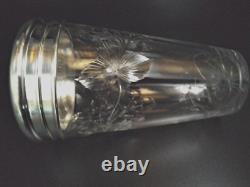 Vintage 1930's Crystal & Etched Glass Sterling Silver Cocktail Shaker Nice