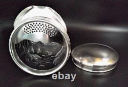 Vintage 1930's Crystal & Etched Glass Sterling Silver Cocktail Shaker Nice