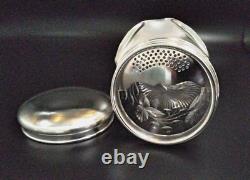 Vintage 1930's Crystal & Etched Glass Sterling Silver Cocktail Shaker Nice