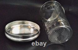 Vintage 1930's Crystal & Etched Glass Sterling Silver Cocktail Shaker Nice