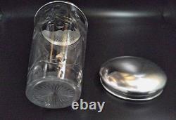 Vintage 1930's Crystal & Etched Glass Sterling Silver Cocktail Shaker Nice