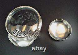 Vintage 1930's Crystal & Etched Glass Sterling Silver Cocktail Shaker Nice