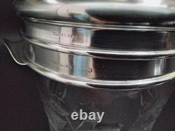 Vintage 1930's Crystal & Etched Glass Sterling Silver Cocktail Shaker Nice