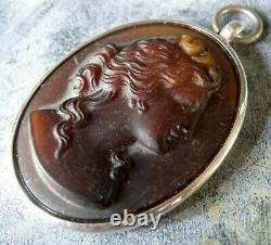 Vintage 1.75 signed Thomas Sabo sterling silver amber glass cameo pendant -Z145
