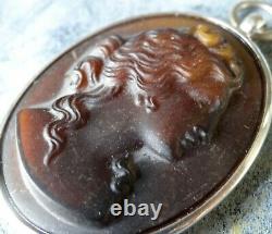 Vintage 1.75 signed Thomas Sabo sterling silver amber glass cameo pendant -Z145